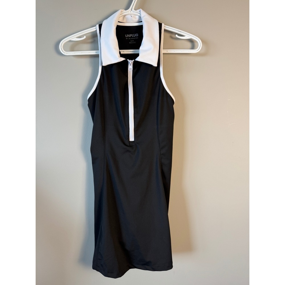 Unplug Black White 1/4 Zip Sleeveless Tennis Athletic Romper Dress S Pickleball